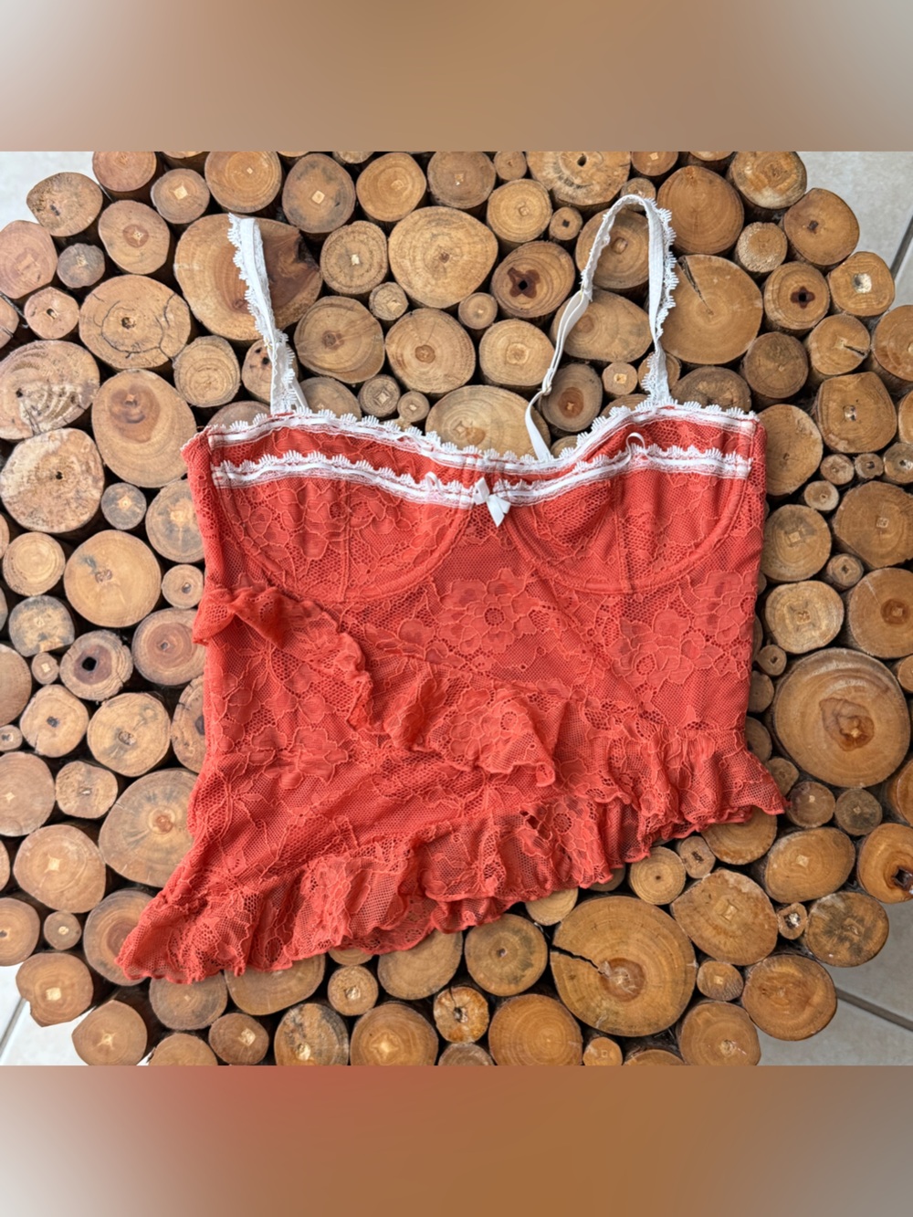 Wildflowers Coral Lace Cami with White Trim